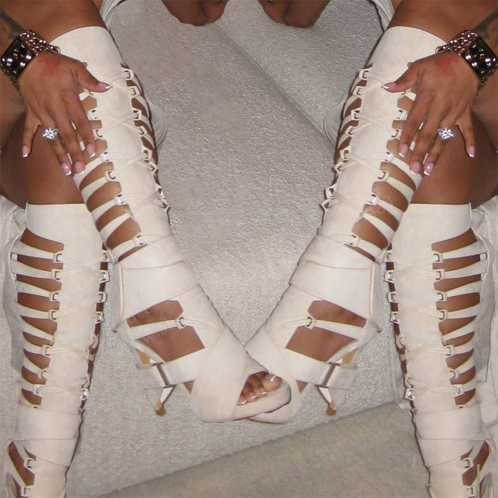Boots - Gladiator Hollow Belt Buckle Knee High
