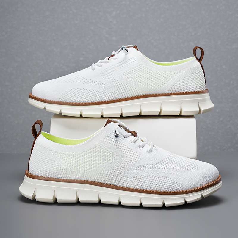 2026 New Men's Breathable Knit - Knit Fabric Lace Up Sneakers ulasan dan harga