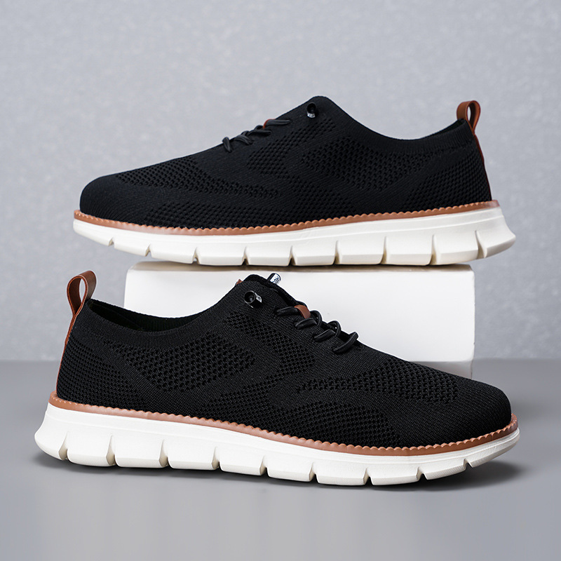 2026 New Men's Breathable Knit - Knit Fabric Lace Up Sneakers ulasan dan harga